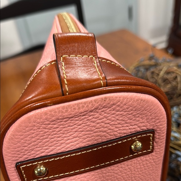 Dooney & Bourke Pink and Brown AWL Zip Zip Satchel with Gold Hardware - Picture 4 of 9